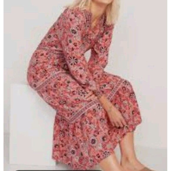 OLD NAVY Dress M Tallfloral Tiered Midi Maxi Puff Sleeve Peasant Cottagecore - Picture 1 of 9